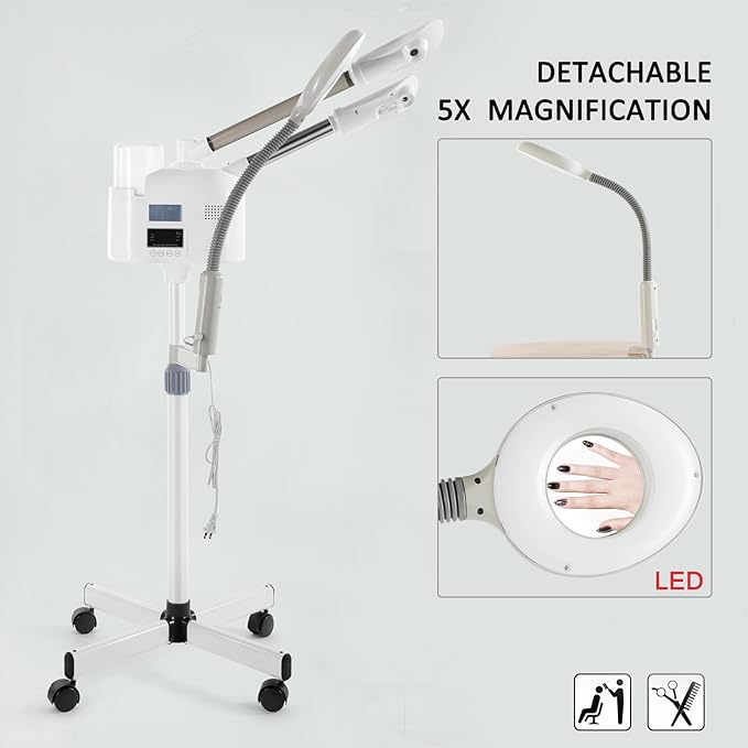 Artist hand Facial Steamer Professional 4 in 1 Hot and Cold Facial Steamer with 5X LED Magnifying Lamp, Esthetician Steamer for Facial Fast Heating, Skin Care Machine for Beauty Salon Spa Home Use