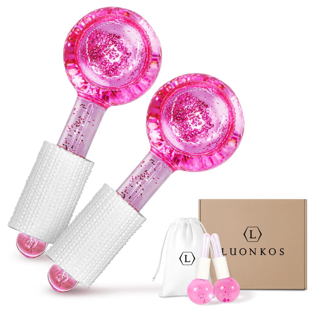 LUONKOS Ice Globes for Face and Eyes - Set of 2 Pink Glass Cryo Sticks