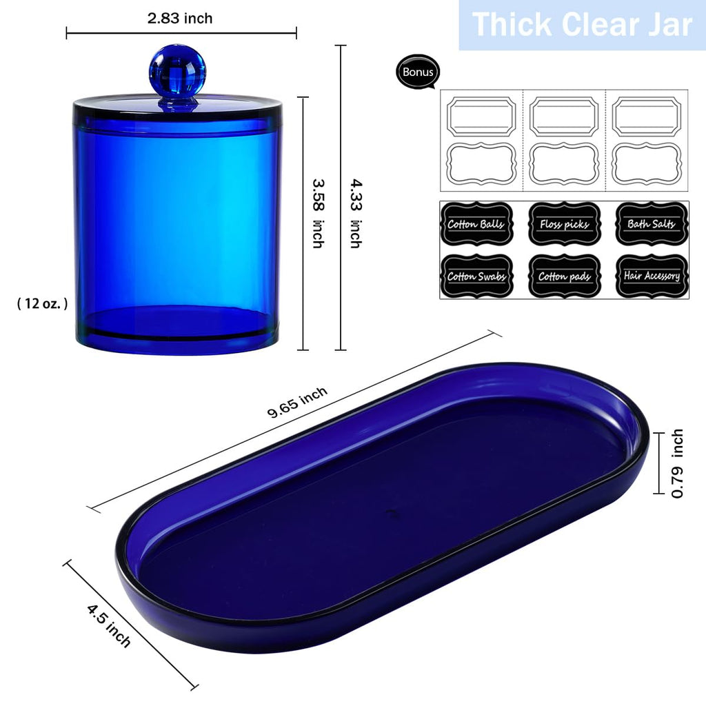SheeChung 3 PCS Qtip Holder Bathroom Set with Tray, Acrylic Apothecary Jars