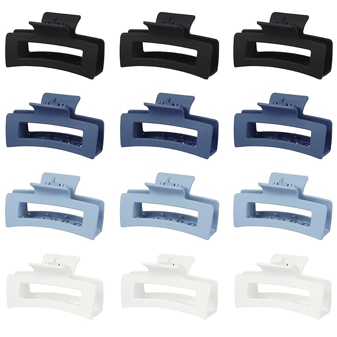 Sisiaipu 12 Pcs Medium Hair Clips, 3.5 Inch Square Claw Clips for Thick and Thin Hair - Blue