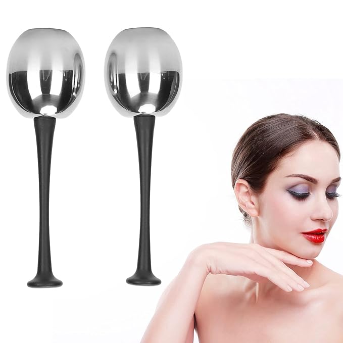 Glomora 2pcs Facial Ice Globes Stainless Steel Facial,Massage Reduce Puffiness Eliminate Fine Lines Ice Globes Cryo Sticks for Skin Care,Targets Dark Circles,Puffiness,Wrinkles (Black Handle)