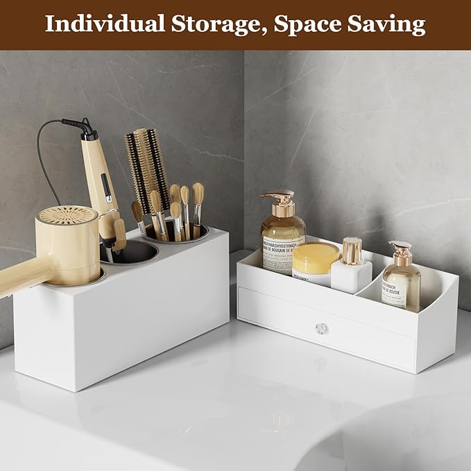 GFWARE Hot Hair Styling Tool Organizer with Drawer & 3 Cooling Cups, White