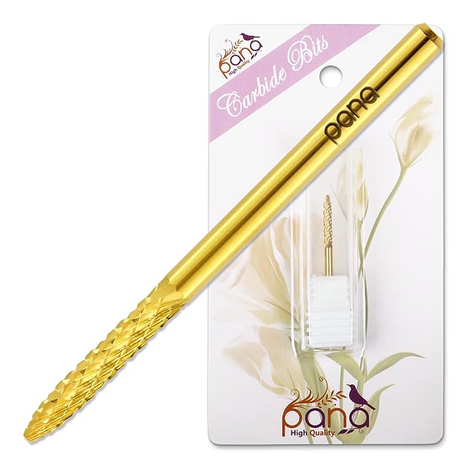PANA 3/32" Carbide Cuticle Nail Drill Bit for Cuticle Cleaning, Dead Skin Removal, Gel Polish & Acrylic Removal, Under Nail Cleaner, Nail Salon, Manicure Tools (UNC - Gold, Medium)