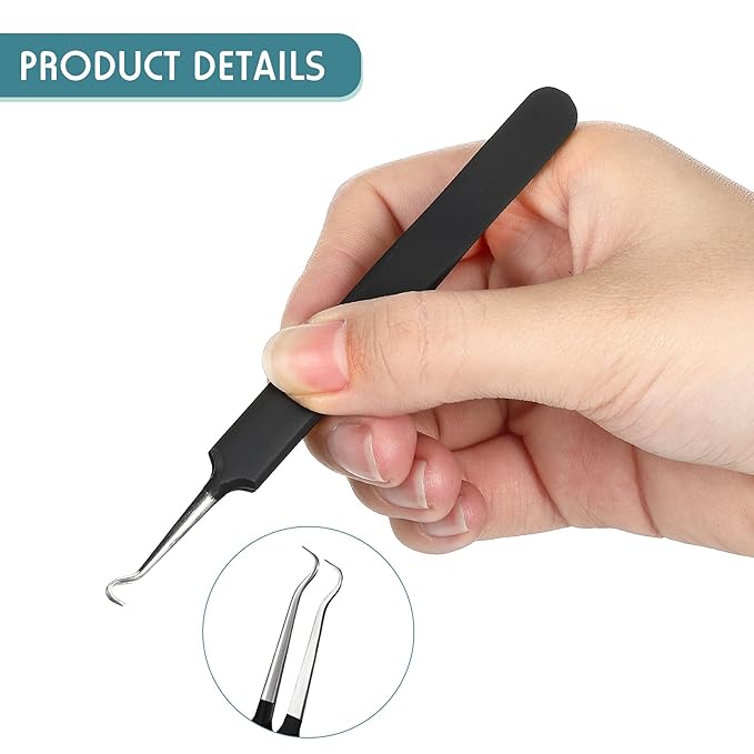 Honoson 3 Pcs Blackhead Tweezer Stainless Steel Pimple Tweezers Tool for Remove Zit Whitehead Pimple Bend Curved Extractor Tweezer Skin Blackhead Remover Tools(Black)