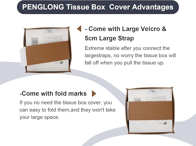 PENGLONG Tissue Box Cover 5X5X5'' PU Leather Tissue Holder Square Tissue Cube Box Organizer for Bathroom Vanity Countertop, Car, Night Stands, Office, Home, Kitchen (2Pack, Brown)
