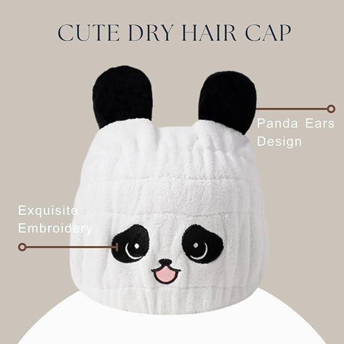 LCBD Microfiber Hair Towel Wrap for Kids, Panda Dry Hair Cap Suck Water, Absorbent Quick Girls Boys Hair Drying Towel, Lightweight Bouncy Hat Headscarf for Wet Hair
