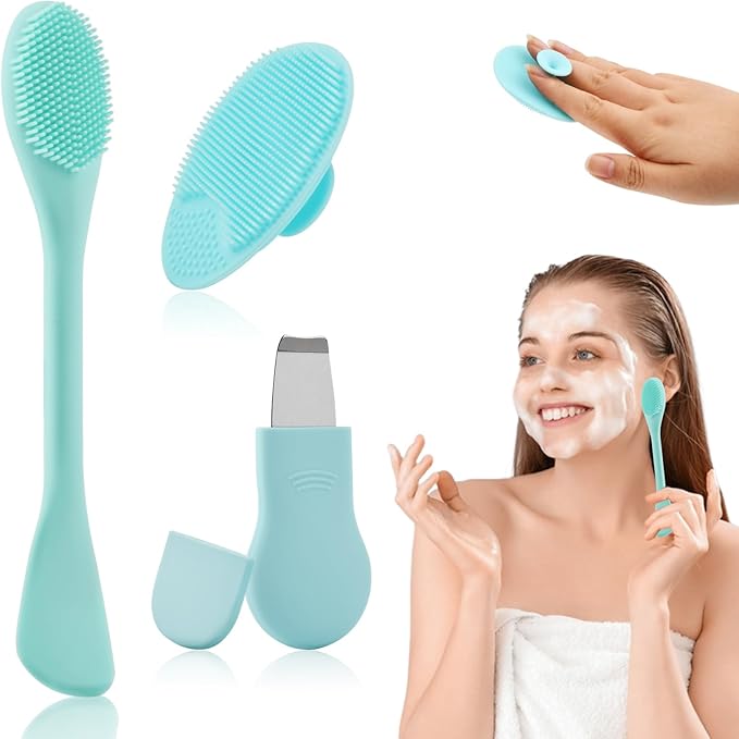 2-in-1 Blackhead Remover Tool for Face & Nose – Pore Cleaning Brush, Face Scrubber, Skin Care Scraper, Mask Applicator & Spatula for Men and Women | Deep Cleansing | Blue
