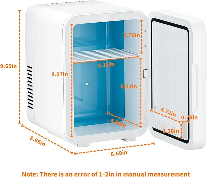 JrostKault Mini Skincare Fridge with LED Light Mirror, 4 Liter/6 Can Compact Makeup Refrigerator for Bedroom - Portable Mini Fridge for Makeup, Skincare & Food, AC/DC Power for Home & Car
