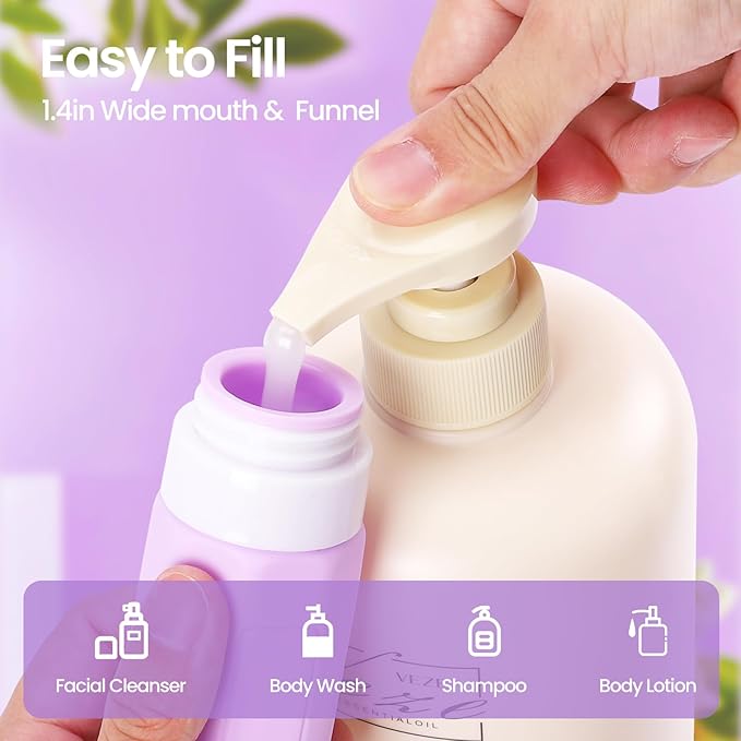 Redfly 17 Pack Travel Bottles for Toiletries, Tsa Approved 3oz Travel Size Containers, Leak Proof Travel Size Toiletries Bottles Silicone, BPA Free Refillable Shampoo Conditioners Kit, Purple