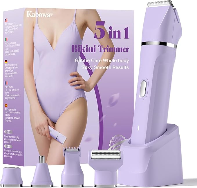 Bikini Trimmer for Women,5 in 1 Waterproof Electric Razors for Women Pubic Facial Nose Body Leg Hair Removal, Anniversary Birthday Christmas gifts for women self care, Stocking Stuffers for Teen Girls
