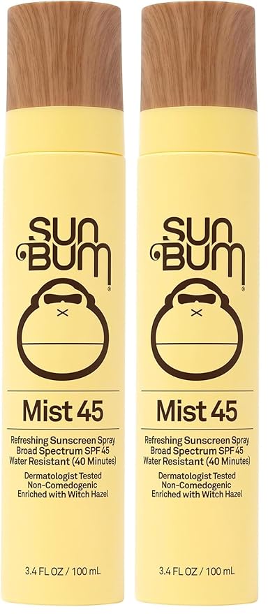 Sun Bum Original SPF 45 Sunscreen Mist - Broad Spectrum Moisturizing Facial Sunscreen Spray with Vitamin E - Hawaii 104 Act Compliant (Made without Octinoxate & Oxybenzone) - Travel Size - 3.4 oz
