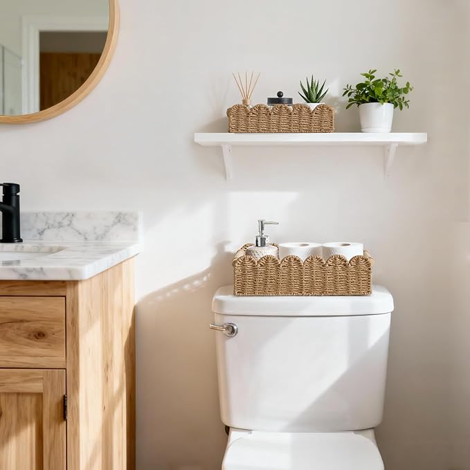 Dahey Toilet Paper Storage Basket 2 Pack Bathroom Scalloped Tank Basket