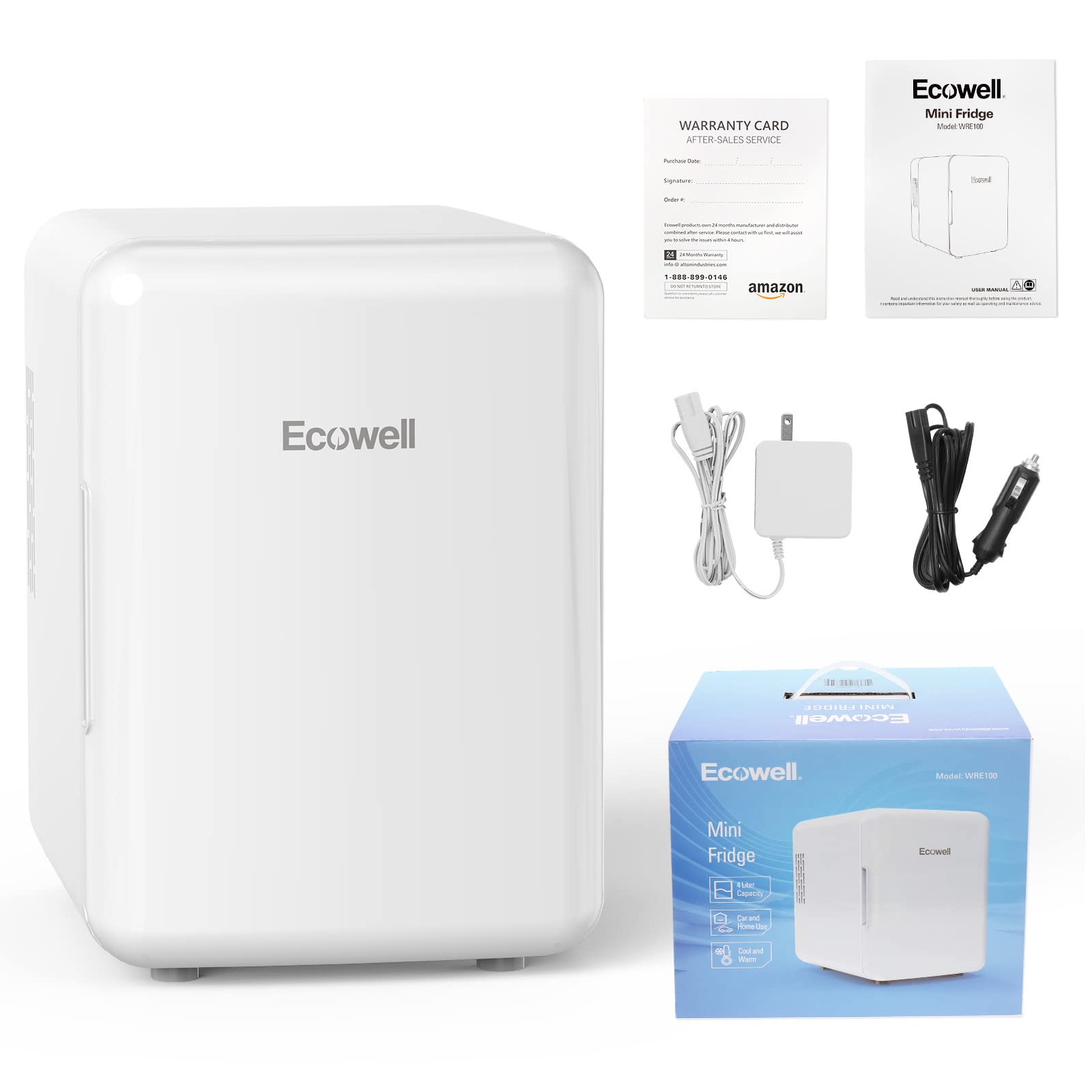 Ecowell WRE100 Mini Bedroom, 4L/6 Can Skincare Fridge, AC/DC Portable Compact Small Refrigerator for Office Dorm Car Desk for Skin Care Makeup Cosmetic, White