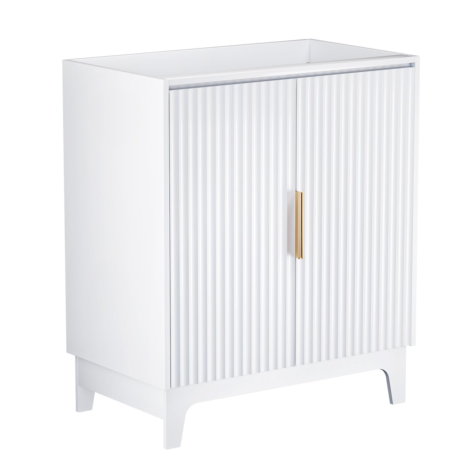 VINGLI 30 Inch Bathroom Vanity with Sink, Modern White Freestanding Cabinet with Ceramic Top, Fluted Soft-Close Doors & Gold Handles, U-Shape Storage for Small Bathroom