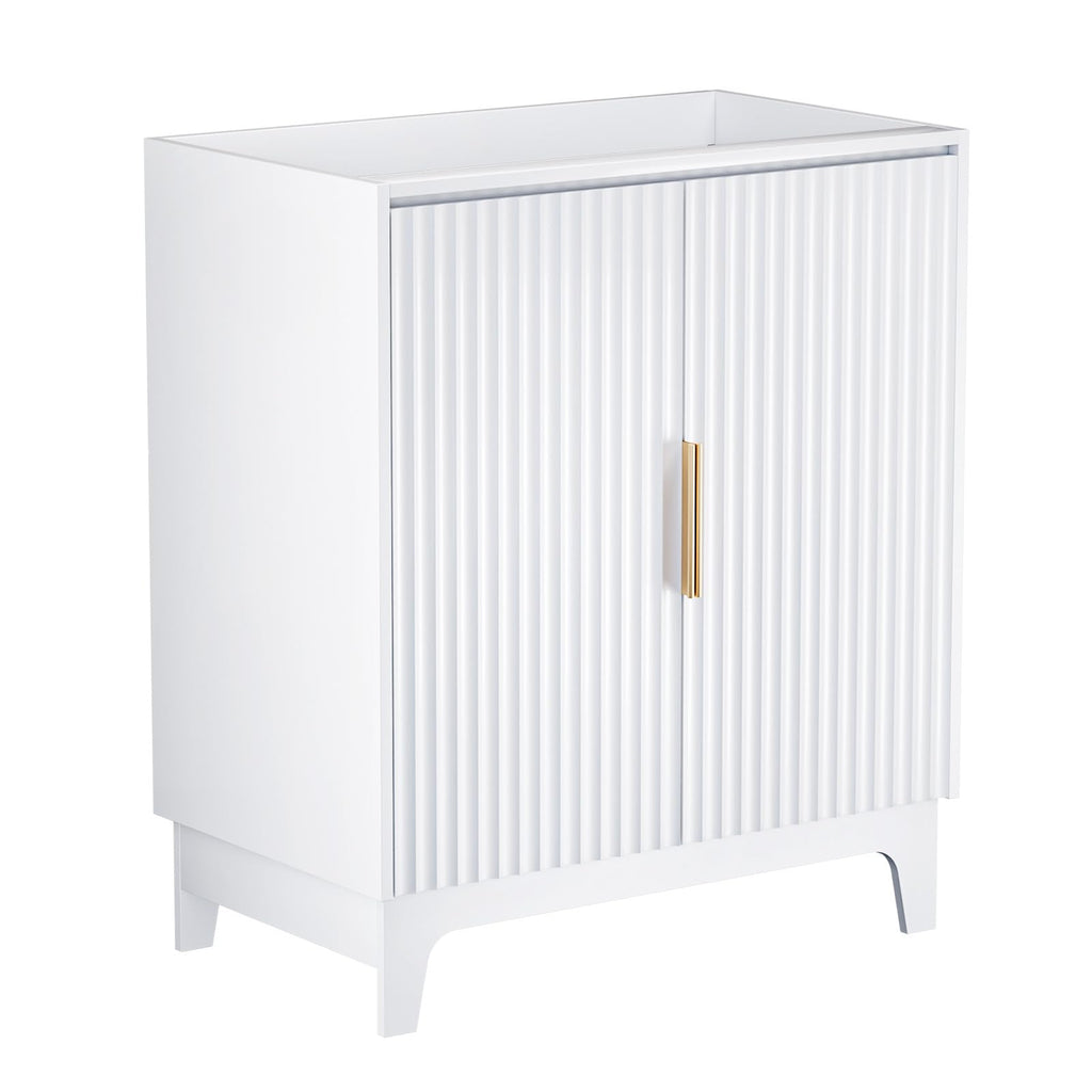 VINGLI 30 Inch Bathroom Vanity with Sink, Modern White Freestanding Cabinet with Ceramic Top, Fluted Soft-Close Doors & Gold Handles, U-Shape Storage for Small Bathroom