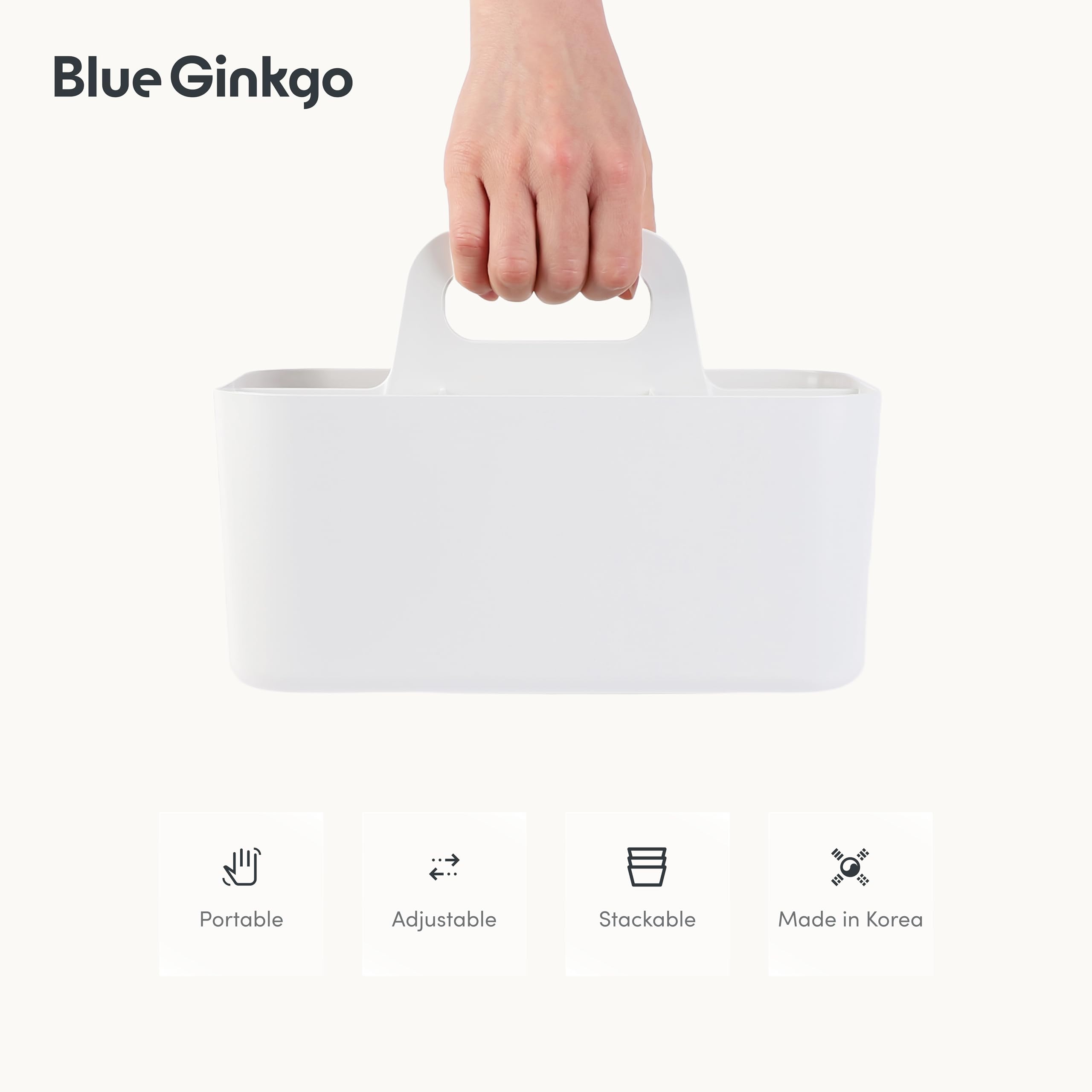 BLUE GINKGO Stackable Organizer Caddy, Rectangle, White, Made in Korea