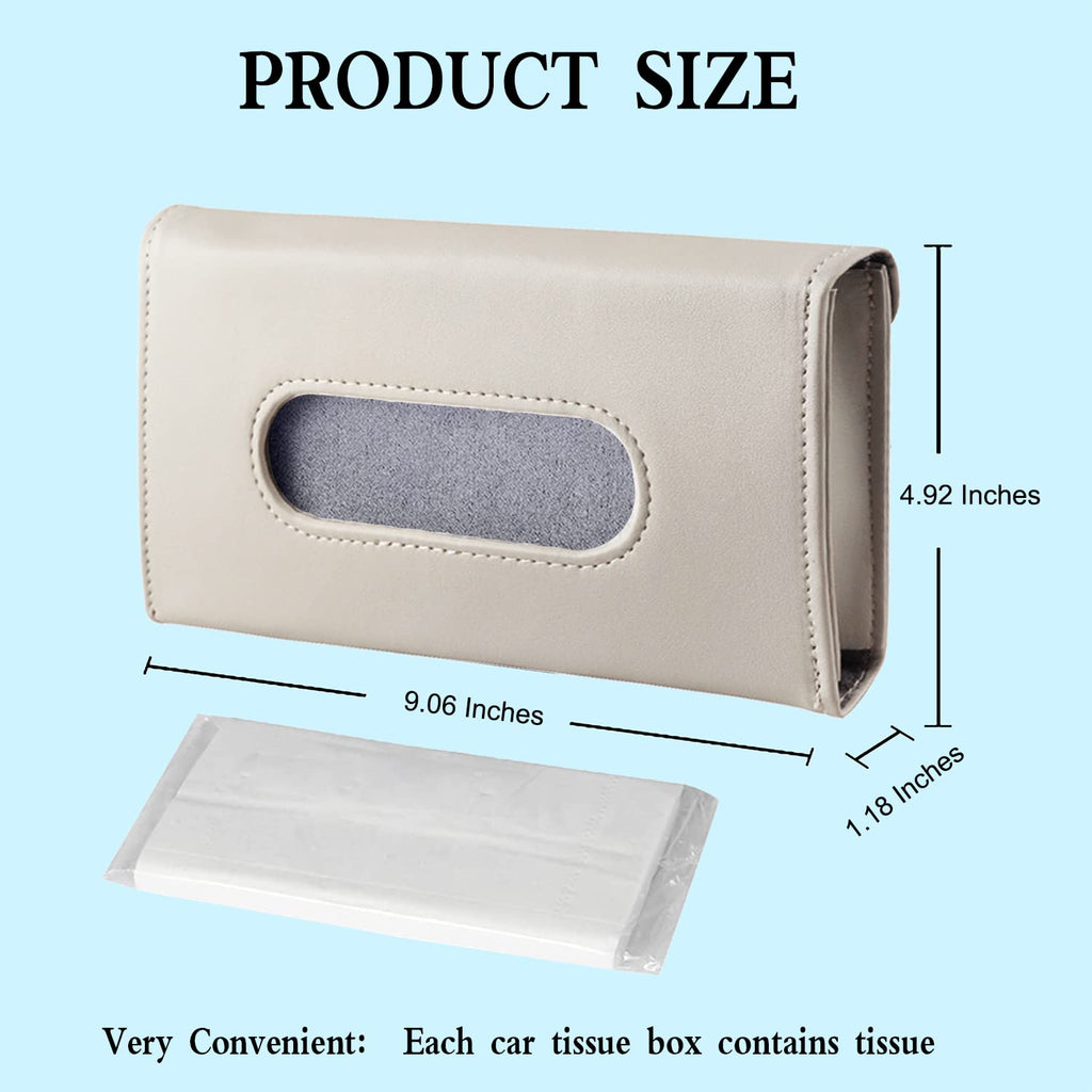 Langmeil Car Tissue Holder, 2 Pack Sun Visor Napkin Holder, Premium PU Leather, Car Mask Holder for Sun Visor Vehicle, with Tissue Refill, Black&Beige