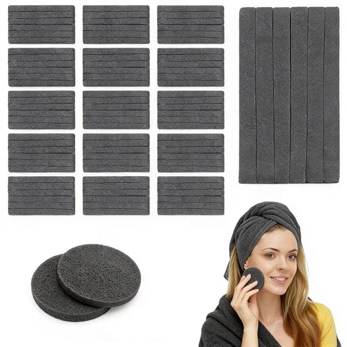 KarsJeGu 120 PCS Compressed Facial Sponges, Natural Cellulose Face Cleaning Pads, Professional Spa-Grade Makeup Remover Sponges for Daily Cleansing,Compact Travel-Friendly Skincare Essentials (black)