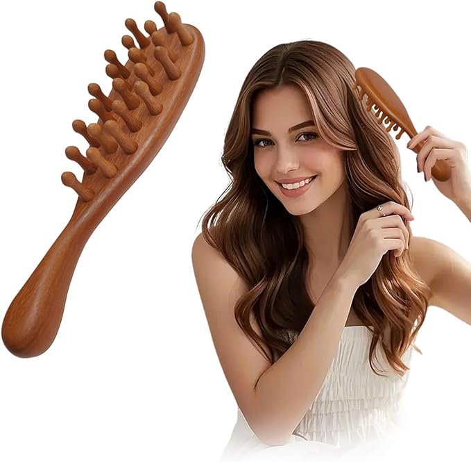 iunxkmi Wooden Scalp Massage Comb - Sandalwood Head Massager Tool, Gua Sha Brush for Women Men Hair Growth