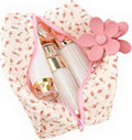 MZLUWM Floral Makeup Bag,Floral Quilted Makeup Pouch,Large Cosmetic Bag,Fashionable Travel Makeup Pouch, Cute Pink Makeup Bag,Puffy Coquette Make up Bag, Attractive Quilted Make up Bag