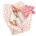 MZLUWM Floral Makeup Bag,Floral Quilted Makeup Pouch,Large Cosmetic Bag,Fashionable Travel Makeup Pouch, Cute Pink Makeup Bag,Puffy Coquette Make up Bag, Attractive Quilted Make up Bag