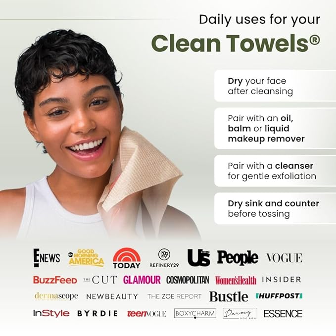 Clean Skin Club Bamboo Viscose Clean Towels® XL 100% USDA Biobased Face Towel, Disposable Face Towelette, Makeup Remover Dry Wipes, Ultra Soft, 50 Ct, 2 Pack