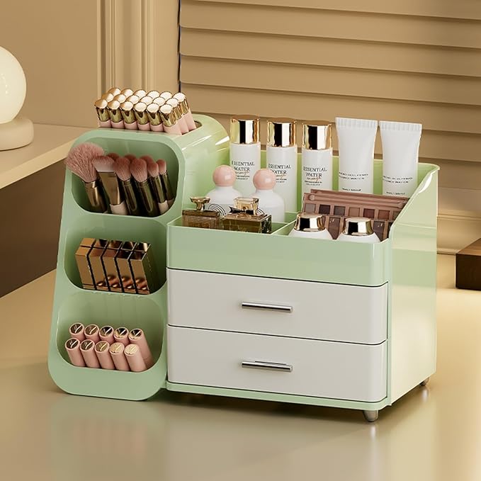 Booklov Large Makeup Organizer for Vanity Countertop, Green Cream