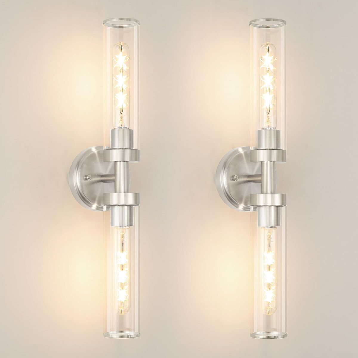 OIYIO Brushed Nickel Wall Sconces Set of 2, Modern Bathroom Vanity Lights for Mirror, Wall Light Fixtures with Milk Glass for Bathroom, Bedroom, Hallway, E26 Base, Bulbs Required, 22.05 Inch