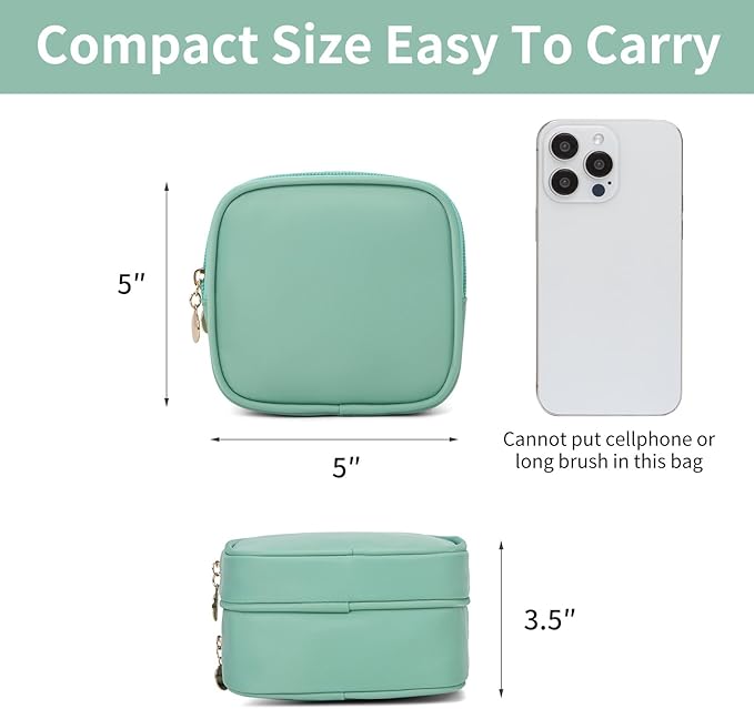 XIAOLER Small Makeup Pouch, Double Zipper Cosmetic Bag, Travel Makeup Bag, Cute Makeup Bag for Purse, Mini Toiletry Bag (mint green)