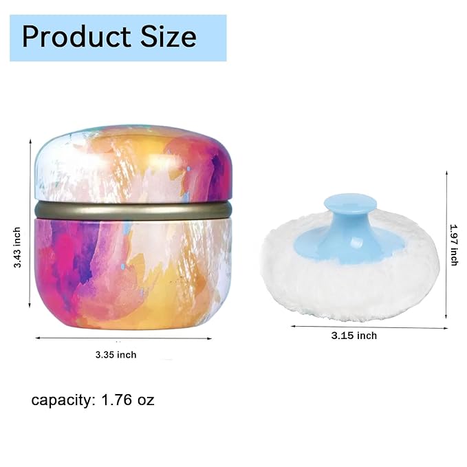 Body Powder Puff and Container, 3.35" Portable Dusting Powder Container with Soft Puff Loose Powder Case Box Jar with Lids for Baby Women Home and Travel Use