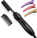 NICEMOVIC Ceramic Heating Hair Straightener Comb - Hot Pressing Brush for Natural Black Hair, Beard Wigs, and Curling (Black)