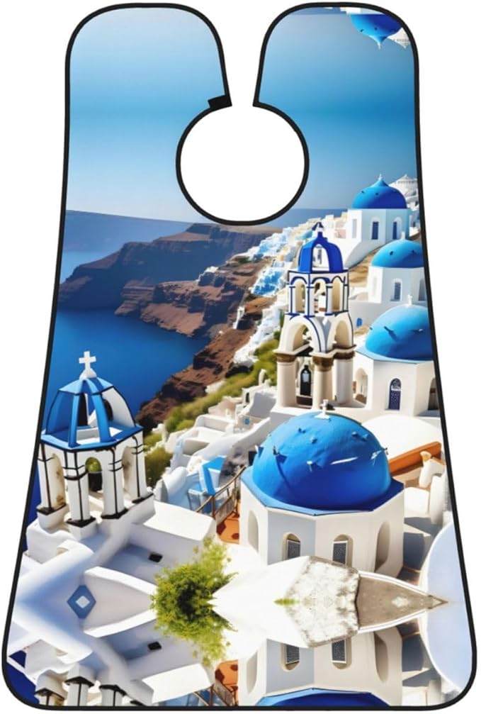 NOUZU Greek Island Sea View Print Beard Bib Apron For Men, Beard Hair Catcher For Men Shaving Trimming,Beard Cape Cloth