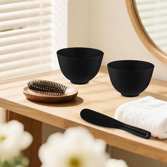 Black Silicone Mixing Bowls Facial Mask Serve Bowl Cosmetic Beauty Tool with Stirring Sticks for Skincare DIY Craft Home Salon - 6 Pcs