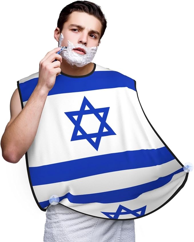 Israeli Flag Print Beard Bib Apron For Men, Beard Hair Catcher For Men Shaving Trimming,Beard Cape Cloth