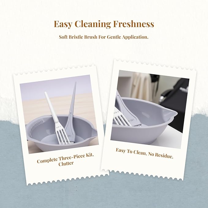 3-Piece Hair Dye Coloring Kit with Mixing Bowl, Brush, and Stirrer, Grey, for Home and Salon Use