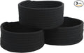 Small Basket, Set of 3 Woven Baskets, Cotton Rope Small Baskets for Organizing, Cute Mini Tiny Storage Basket for Gifts, Decorative Boho Round Bathroom Organization Bin (Black)