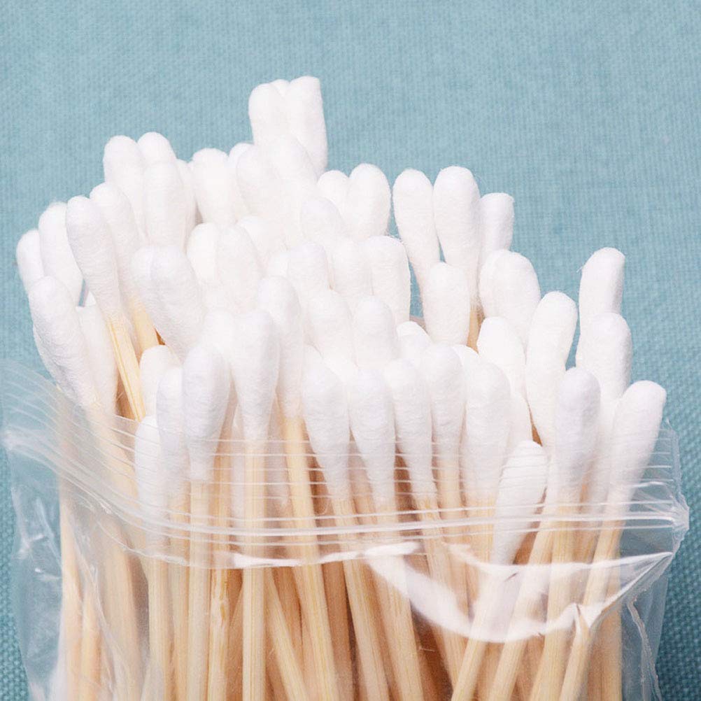 RIKWOG Cotton Swabs, 900 Count Bamboo Sticks Cotton Swabs with a Clear Dispenser Holder Cotton Buds with Wooden Handles For Ears Makeup or Nails Personal Care