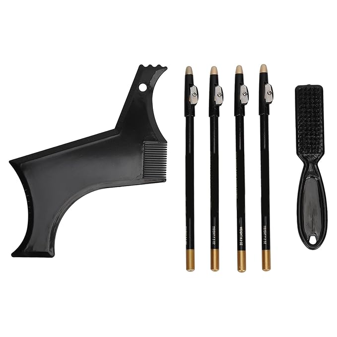 Beard Shaper, Beard Lineup Tool Beard Grooming Toolkit Includes Beard Shaping Stencil with 4 Barber Pencils for Home Use and Travel (Black)