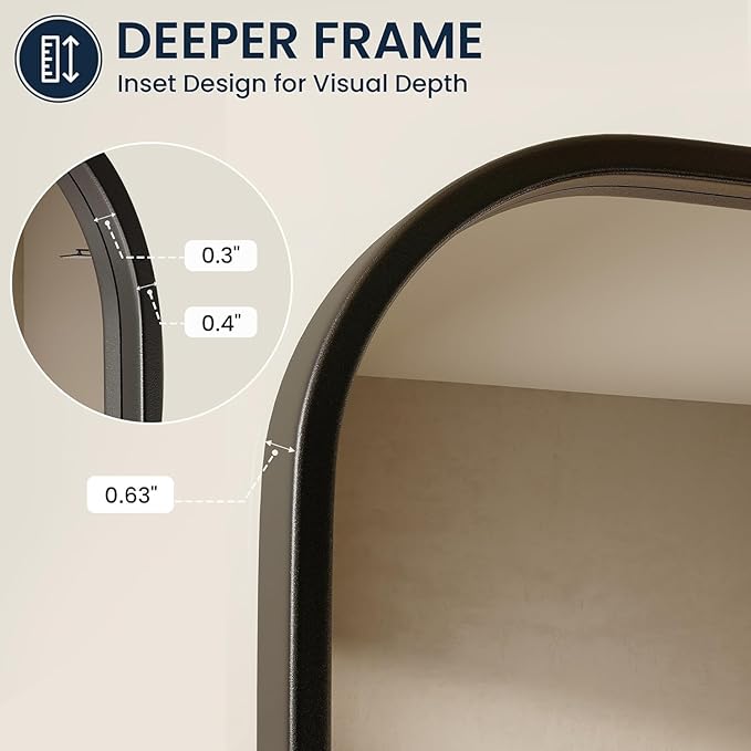 Pocetry 2-Pack 24x30 Inch Matte Black Rounded Rectangle Vanity Mirrors