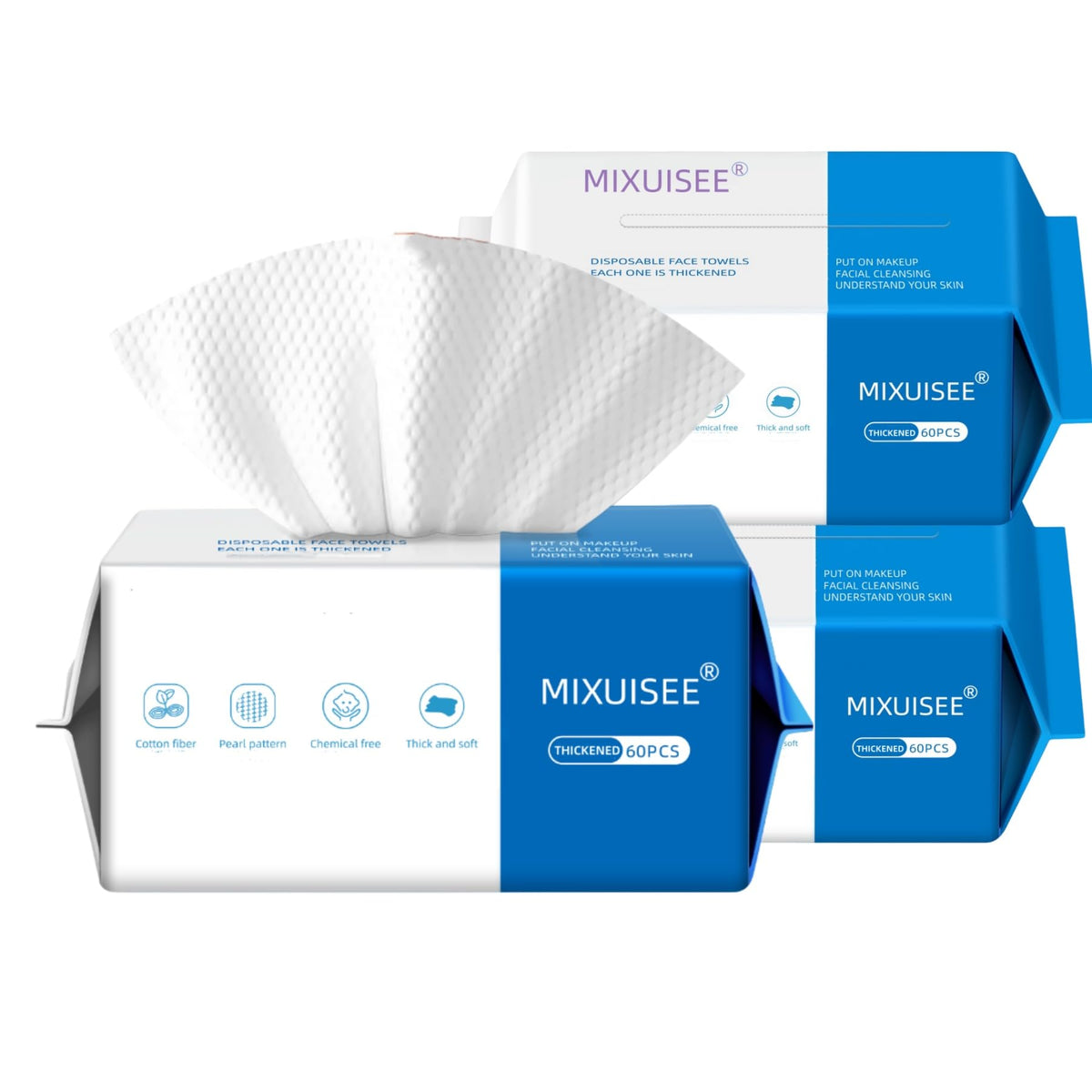 MIXUISEE Face Towels Disposable,Thick and soft,100% cotton towels,Pack of 3