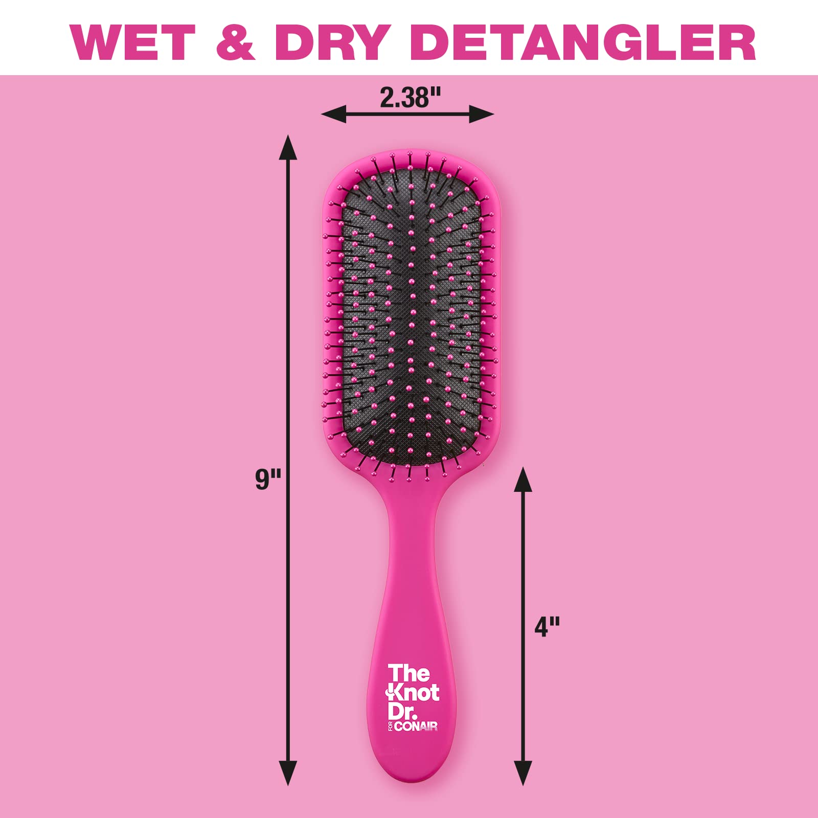 The Knot Dr. hair brush by Conair - Detangling hair brush - Removes Knots and Tangles in wet or dry Hair - hair brushes for women - Pink