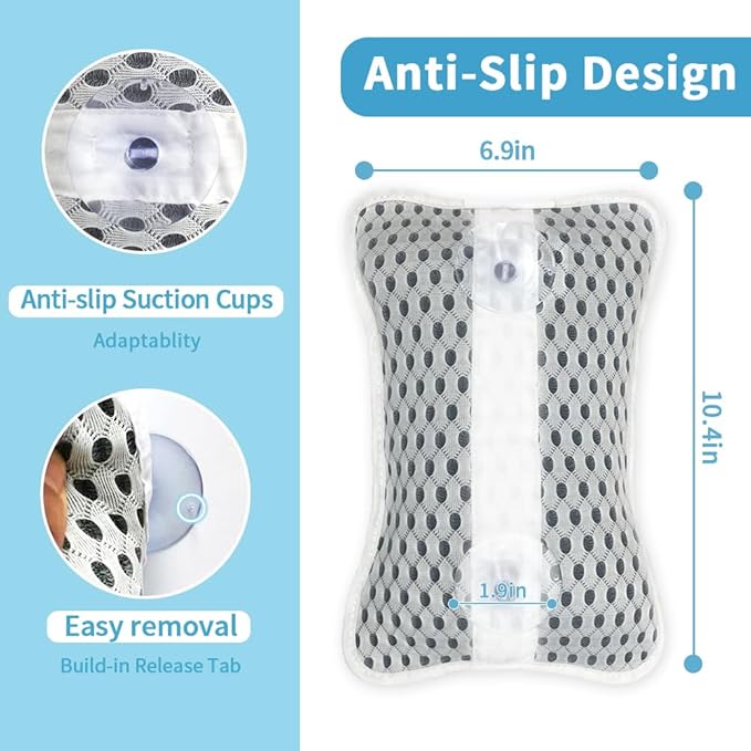Conbella Luxury Bath Pillows for Tub, Slip Resistant Waterproof Bath Pillows for Tub Neck and Back Support with 2 Strong Suction Cups, Relaxing Spa Essentials