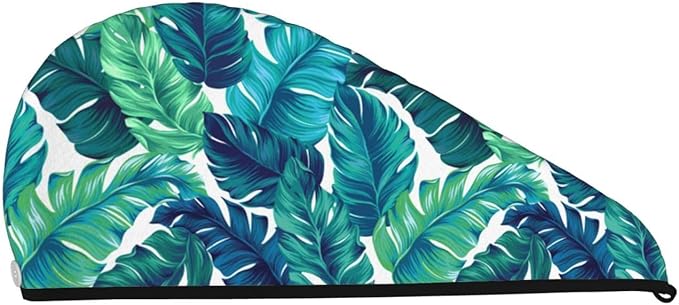 Tropical Palm Leaves Hair Towel Wrap Microfiber Fast Drying Hair Turban with Buttons for Women Drying Curly, Long & Thick Hair