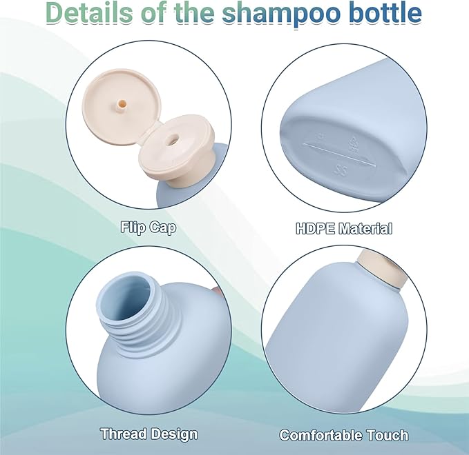 UMETASS 3.4 oz Travel Bottles, Empty Plastic Squeeze Containers With Flip Cap for Toiletries, Leakage-proof Essentials Conditioner (4 Pack, Blue)