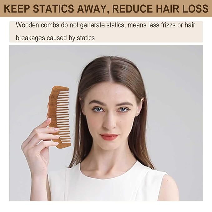 Moreinday 2 Pack Wooden Comb, Beard Comb for Men, Hair Combs for Women