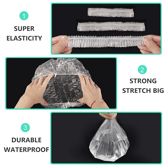 Keeygo Disposable Shower Caps 50 PCS Bath Caps Clear Waterproof Plastic Wraps for Women, Hotel Travel Essentials Accessories Hair Caps(20.5")