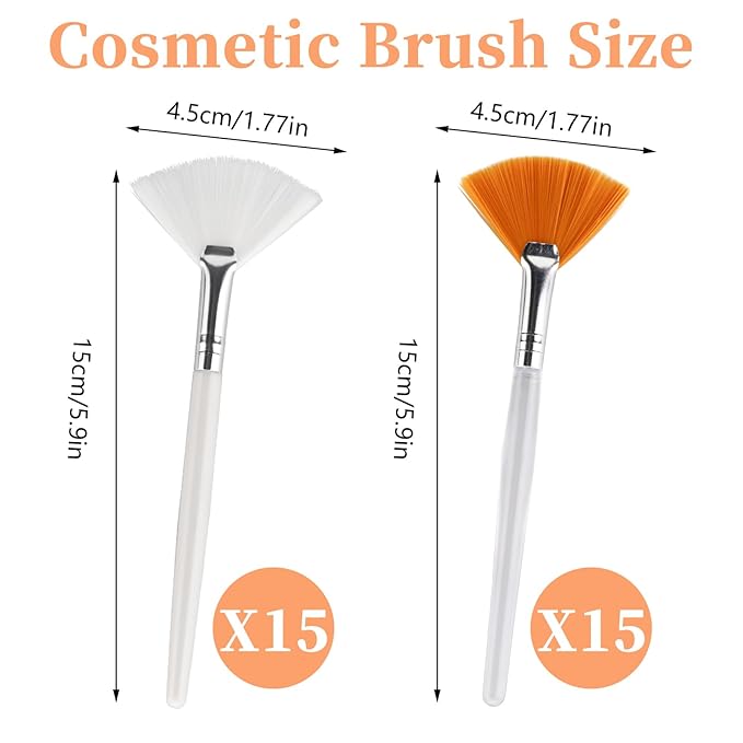 Yitexin 30 Pieces Soft Fan Brush for Facial Esthetician, Flat Head Fan Makeup Brush, Cosmetic Face Applicator Tool for Mud Cream Makeup Peel Women (White & Yellow)