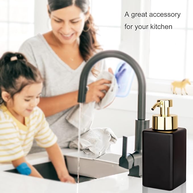 Foaming Soap Dispenser with Stainless Steel Pump, 12oz Refillable Glass Liquid Dish Soap Bottles for Bathroom, Kitchen Sink, Home Decor