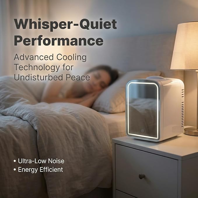 Lispin 4L Mini Skincare Fridge with Dimmable LED Mirror, Portable Beauty Refrigerator for Makeup, Cosmetic, Personal Small Refrigerator with Cooler and Warmer for Bedroom, Office and Car