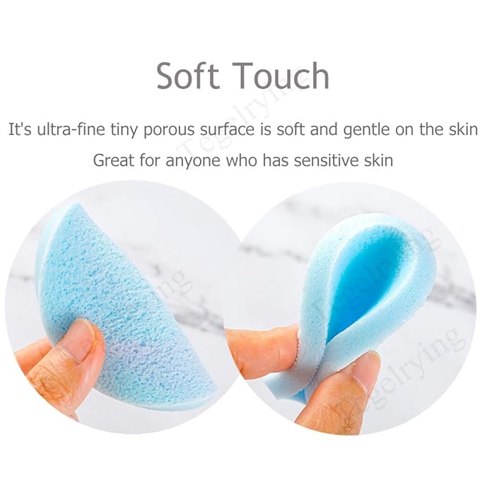 Tegelrying Facial Sponge Compressed,60 Pcs PVA Professional Makeup Removal Wash Round Face Sponges Spa Pads Exfoliating Cleansing for Women,Blue